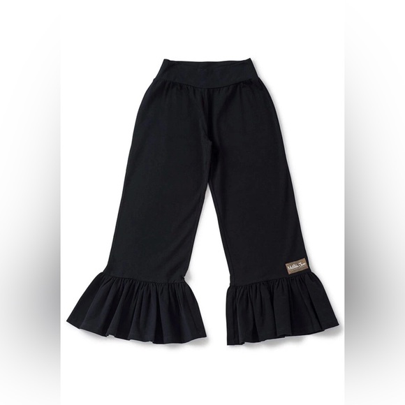 Matilda Jane Black Ruffle Cropped Capri Wide-Leg Pants Stretch Cotton Spandex L - Picture 3 of 8